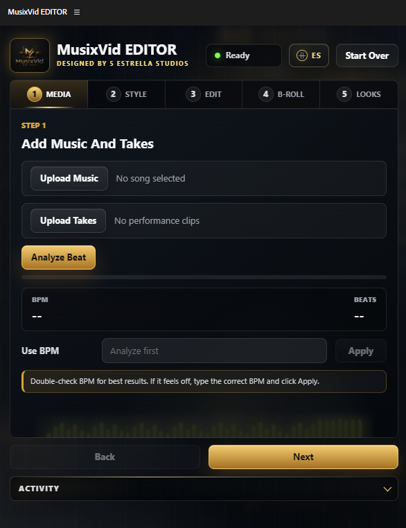 MusixVid EDITOR media tab preview